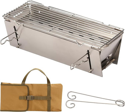 TADA Small Foldable Portable Charcoal Grill Heavy Duty Stainless Steel BBQ Grill for Outdoor Camping Picnic Beach