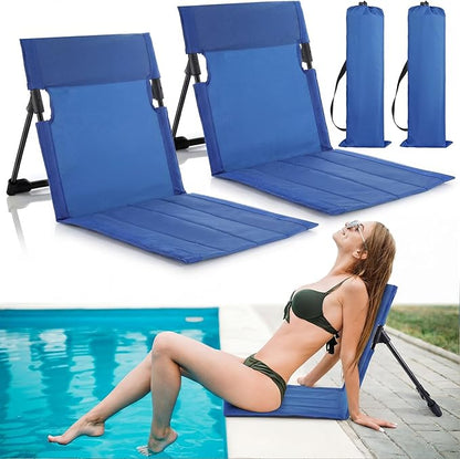 Karenhi 1 Pcs Foldable Poolside Beach Chairs for Edge of Pool Portable Beach Chairs Folding Pool Seats with Back Support Carry Bag for Adults Traveling Camping Picnic Lawn (Navy Blue)