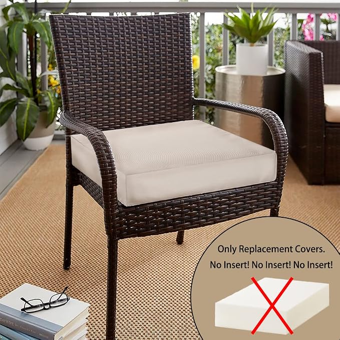 Magpie Fabrics Indoor Outdoor Cushion Cover Replacement 2 Pack, NO Insert! Water Repellent Slipcover with Ties Decor for Patio Garden Chair Sofa Bench Wicker(Recycled Cream White, 24x22x4 Inch)