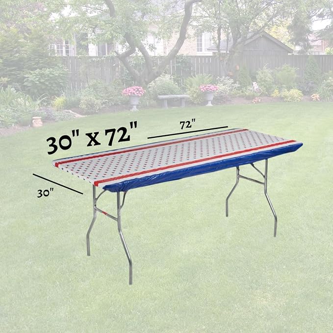 6' Rectangle Plastic Table Covers 30" x 72", Bundle of 5 (Patriotic)