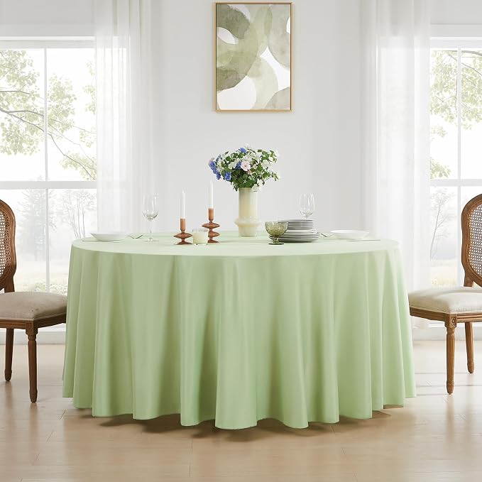 6 Pack Sage Green Round Tablecloths 90 Inch for Dining Tables | Washable Decorative Linen Polyester Table Cover for Banquets Buffets Parties and Weddings