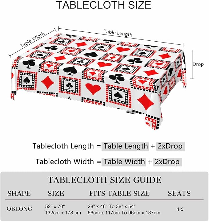 52x70 Inch Tablecloth Playings Cards, Poker Diamond Hearts Spades Poker Non-Fading Table Covers Kitchen Dinning Tabletop Decoration, Washable Table Cloth for Outdoor and Indoor Use