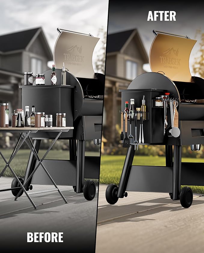 Magnetic Storage Bin for Traeger Grills, Traeger Accessories Compatible with Traeger Pro 22, Pro 34, Pro 575, Pro 780, Ironwood 885/650 & Z GRILLS, PIT BOSS Wood Pellet Smoker (Black 1 Pack)