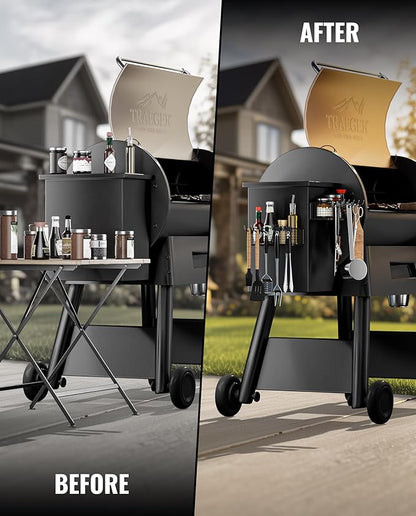 Magnetic Storage Bin for Traeger Grills, Traeger Accessories Compatible with Traeger Pro 22, Pro 34, Pro 575, Pro 780, Ironwood 885/650 & Z GRILLS, PIT BOSS Wood Pellet Smoker (Black 2 Pack)