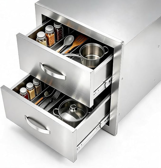 Garvee Outdoor Kitchen Drawers 14"Wx23"Dx15"H, Flush Mount Access BBQ Drawers with full Stainless Steel,Weatherproof & Rust-Resistant,for Outdoor Kitchen Island, Patio Grilling Tools & Spices | Stainless Steel - Weatherproof Rust-Resistant Drawers for ...
