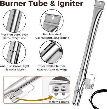 Romalon Stainless Steel Grill Replacement Parts Grill Burner Tube, Heat Plate and Grill Igniters Kit with Gloves Fit for Nexgrill 4 Burner 720-0830H 720-0783E 720-0830A Nexgrill 720-0888N