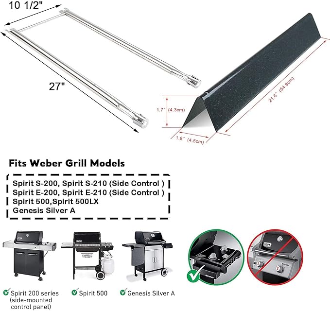 Uniflasy 7507 Grill Replacement Part Kit for Weber Genesis Silver A, Spirit 200 Series, Spirit 500, Spirit E-210, Spirit E-200, S-200, S-210 7507 Grill Burner Tube Set with 7535 Flavorizer Bar, 7534