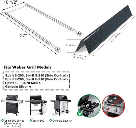 Uniflasy 7507 Grill Replacement Part Kit for Weber Genesis Silver A, Spirit 200 Series, Spirit 500, Spirit E-210, Spirit E-200, S-200, S-210 7507 Grill Burner Tube Set with 7535 Flavorizer Bar, 7534