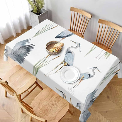 TKS MITLAN Tablecloth Grey Heron Table Cloth Rectangle Table 60 x 84 Inch Birds Reeds River Chinese Style Kitchen Decorations for Home Dinner Party