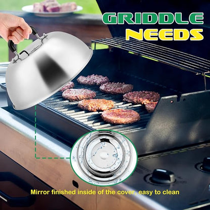 12In Cheese Melting Dome, HaSteeL Heavy Duty Basting Cover with Adjustable Vent, Stainless Steel Round Steaming Cover Lid for Flat Top Griddle Grill Teppanyaki Kitchen Indoor Outdoor, Dishwasher Safe
