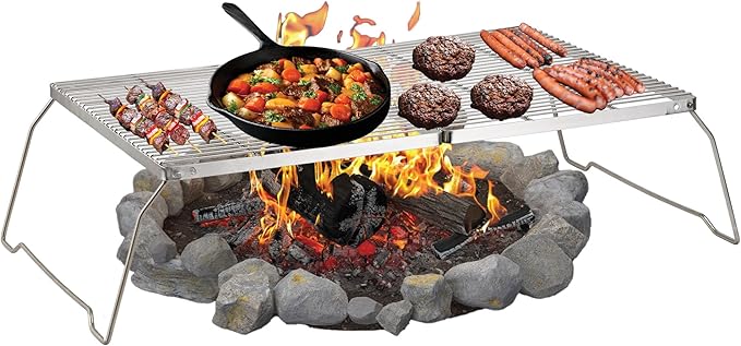 Brentwood BB-17X25SS 25” x 17” Heavy Duty Stainless Steel Portable Folding Campfire Grill with Carry Bag