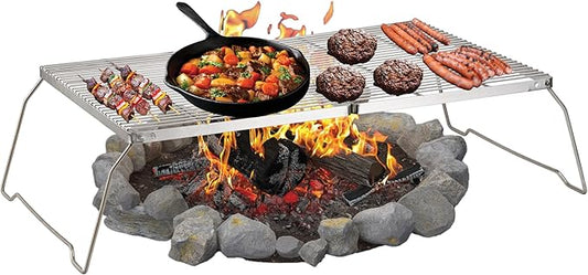 Brentwood BB-17X25SS 25” x 17” Heavy Duty Stainless Steel Portable Folding Campfire Grill with Carry Bag
