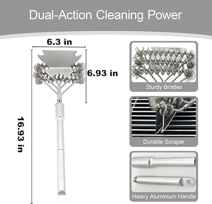 Grill Brush with Scraper - Stainless BBQ Grill Cleaning Brush for Gas/Charcoal Grill, Detachable Handle Grill Brush for Outdoor Grill, Camping & Backyard, Grill Accessories for BBQ Enthusiast