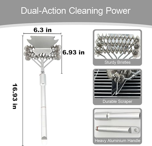 Grill Brush with Scraper - Stainless BBQ Grill Cleaning Brush for Gas/Charcoal Grill, Detachable Handle Grill Brush for Outdoor Grill, Camping & Backyard, Grill Accessories for BBQ Enthusiast