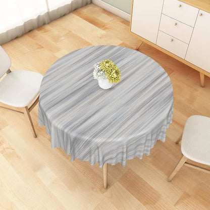 Gray Striped Round Table Cloth for Rectangle White Vintage Grain Retro Texture Washable Table Cover 60 Inch Polyester Stain Resistant Cloth Table Cover for Home Restaurant Picnic Camping BBQ