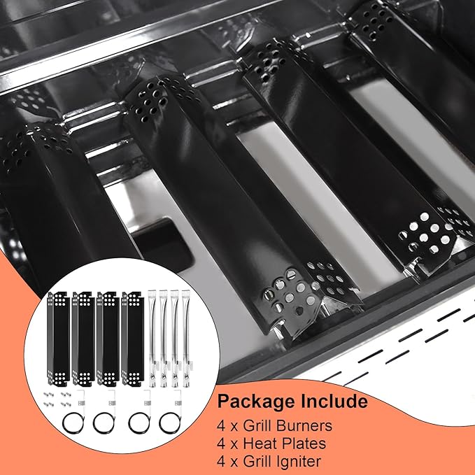 Grill Replacement Parts for Nexgrill 720-0830H 720-0888 720-0888N 720-0783E 720-0864M Porcelain Steel Heat Shield Plate, Grill Burner Igniter Kit for Home Depot Nexgrill 4 Burner Replace