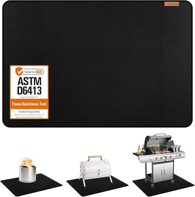 Grill Floor Mat 76 x 40 Inch, Heat-Resistant Waterproof Under Grill Protector for Deck, Patio, Grass, BBQ, Smoker, Fire Pit, Black