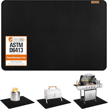 Grill Floor Mat 76 x 40 Inch, Heat-Resistant Waterproof Under Grill Protector for Deck, Patio, Grass, BBQ, Smoker, Fire Pit, Black