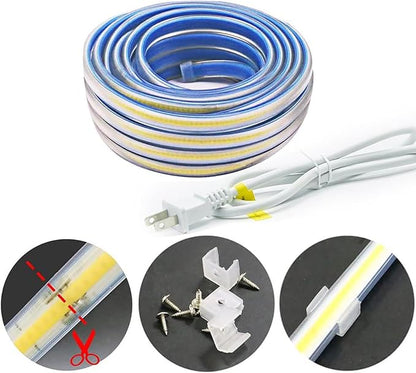 LED Rope Lights 6.56 ft 110V Bright Warm White LED Strip Lights 2M 120V COB LED Lights IP67 Waterproof Flexible Cuttable Light Strips for Kitchen Under Cabinet Outdoor (Warm White, 6.56ft)