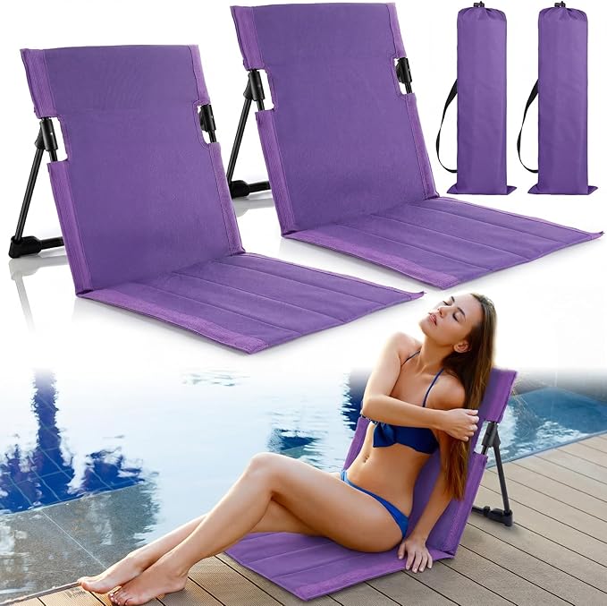 Karenhi 2 Pcs Foldable Poolside Beach Chairs for Edge of Pool Portable Beach Chairs Folding Pool Seats with Back Support Carry Bag for Adults Traveling Camping Picnic Lawn (Purple)