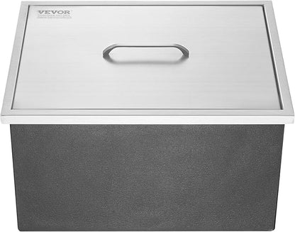 VEVOR Drop in Ice Chest, 22" L x 17" W x 12" H Stainless Steel Ice Cooler, Commercial Ice Bin with Cover, 46 qt Outdoor Kitchen Ice Bar, Drain-Pipe and Drain Plug Included, for Cold Wine Beer