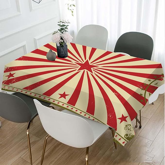 TKS MITLAN Vintage Circus Tablecloth 52 x 70 Inch Rectangular Carnival Red Stars Sunbeam Fun Performing Art Oblong Table Cloth Kitchen Table Decorations for Home Dinner Party