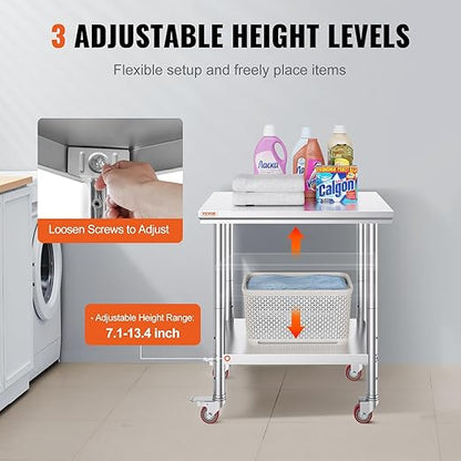 Vevor Stainless Steel Work Table with Wheels 24 x 30 x 32 Inch Prep Table with 4 Casters Heavy Duty Work Table for Commercial Kitchen Restaurant Business, Silver and Black : Industrial & Scientific