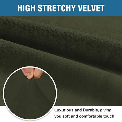 H.VERSAILTEX Stretch Velvet Loveseat Covers for 2 Cushion Couch Covers for Living Room Sofa Covers Slipcovers with Non Slip Straps Bottom, Ultra Thick Comfy Velour (Width 58"-72", Olive)