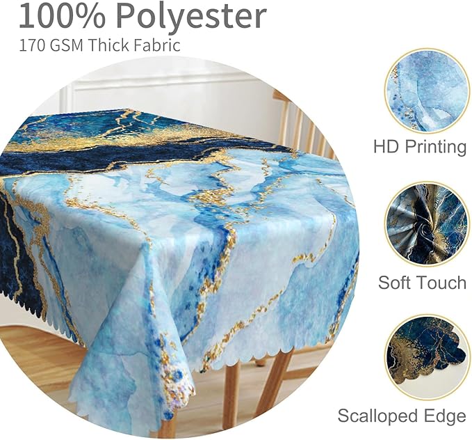 60x108inch Blue Marble Tablecloth Navy Blue Marble with Gold Crack Modern Luxury Ink Art Table Cloth Oil Proof Wrinkle Free Polyester Table Cover for Dining Room Kitchen Buffet Party Supplies