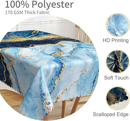 70x140inch Blue Marble Tablecloth Navy Blue Marble with Gold Crack Modern Luxury Ink Art Table Cloth Oil Proof Wrinkle Free Polyester Table Cover for Dining Room Kitchen Buffet Party Supplies