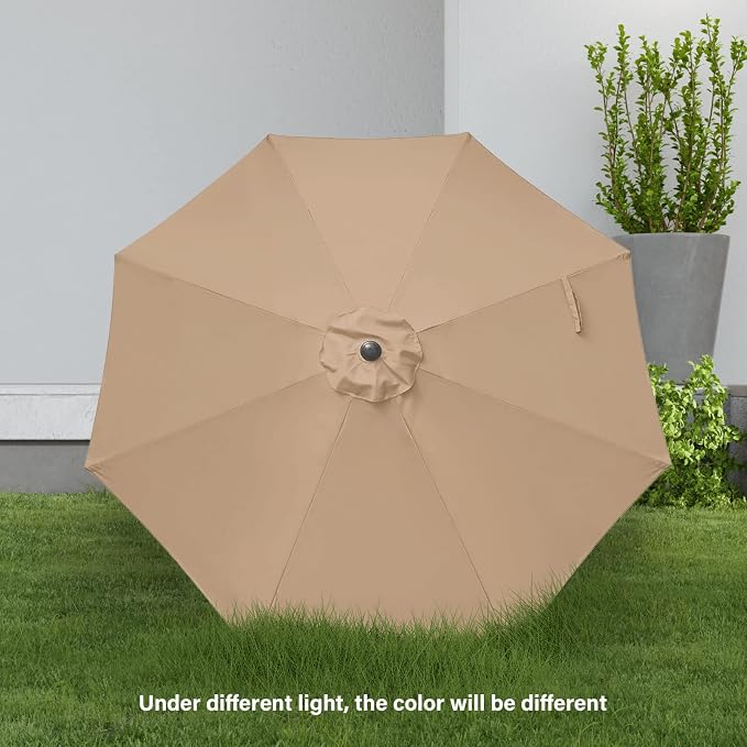 YSSOA 2 Pack 9' Patio Umbrella Outdoor Table Market Yard Umbrella with 8 Sturdy Ribs, Tan-2 Pack