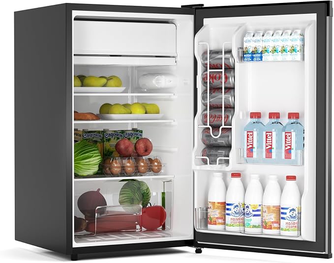 4.3 Cu.ft Mini Fridge with Freezer, Compact Refrigerator for Bedroom Office Dorm RV, Single Door Adjustable Temperature, Removable Shelves & Crisper Drawer