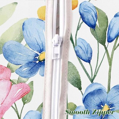 Spring Summer Floral Tablecloth with Umbrella Hole Rectangle 52 x 70 Inch Blooming Flower Watercolor Zippered Table Cloth, Washable Fabric Table Cover for Dining, Party, Picnic, Outdoor, Pink
