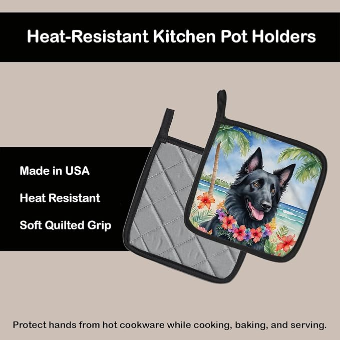 Caroline's Treasures Belgian Sheepdog Luau Pair of Pot Holders Kitchen Heat Resistant Pot Holders Sets Oven Hot Pads for Cooking Baking BBQ, 7 1/2 x 7 1/2