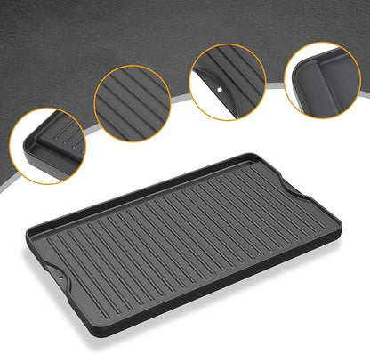 2-in-1 Reversible 16” x 24” Pre-Seasoned Cast Iron Cooking Griddle | for Gas Stove/Charcoal/Electric/Propane/Gas Grill, Flat Griddle Top Plate for Camping Tailgating