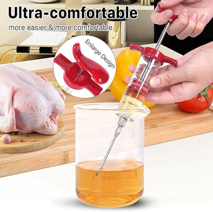 Meat Injector Syringe, Premium Meat Injector Kit - 3 Stainless Steel Meat Needles, Plastic Turkey Injector with Pastry Brush, 1oz Food Injector for Meat with Cleaning Brush, Easy to Use & Clean