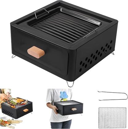 Desktop Charcoal Grill, Charcoals Grills Barbecue Grill Portable BBQ Charcoal Grill for Outdoor Cooking Camping Hiking Picnics Backpacking, Saving Space Grills (Black)