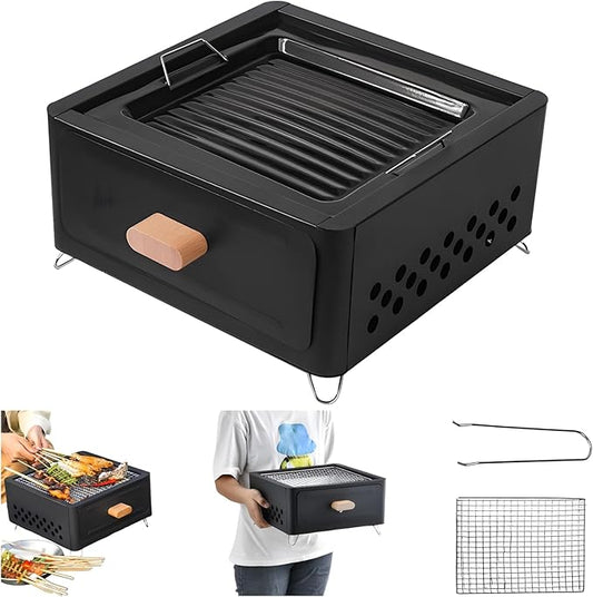 Desktop Charcoal Grill, Charcoals Grills Barbecue Grill Portable BBQ Charcoal Grill for Outdoor Cooking Camping Hiking Picnics Backpacking, Saving Space Grills (Black)