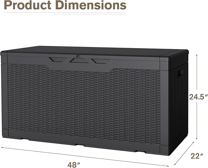 JUMMICO 100 Gallon Resin Deck Box, Waterproof Outdoor Storage Box with Lockable Lid for Garden Tools, Patio Cushions (Black)