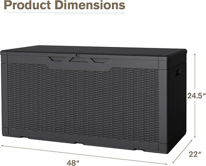JUMMICO 100 Gallon Resin Deck Box, Waterproof Outdoor Storage Box with Lockable Lid for Garden Tools, Patio Cushions (Black)