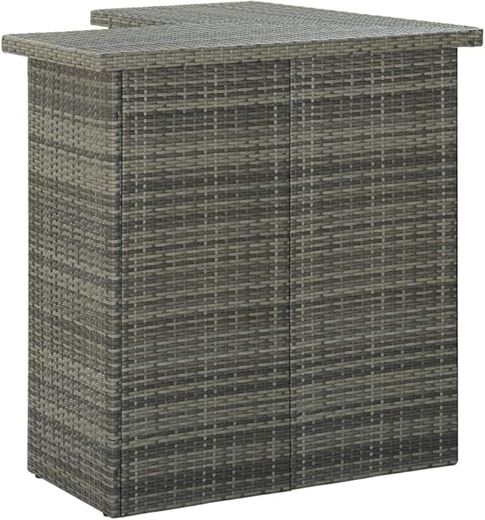 Corner Bar Table with 3 Shelves, 19.7x39.4x41.3 Inch Modern Gray PE Rattan and Steel Kitchen Island Table for Indoor Outdoor Dining Room