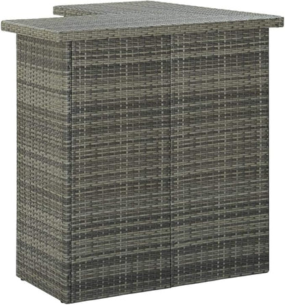 Corner Bar Table with 3 Shelves, 19.7x39.4x41.3 Inch Modern Gray PE Rattan and Steel Kitchen Island Table for Indoor Outdoor Dining Room