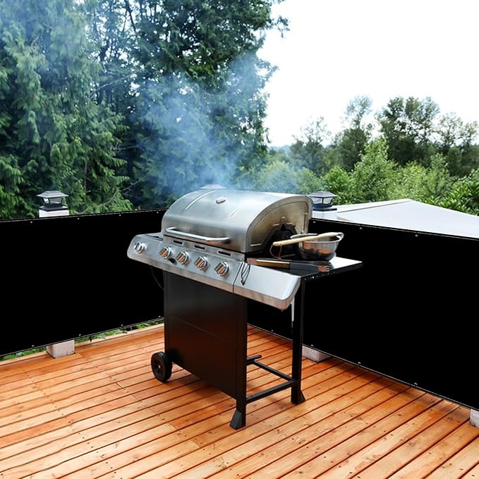Heat Shield Behind Grill 3.2'x6' Heat Shield Mat for Wall, Heavy Duty Grill Fireproof Cover and Screen Protector Thermal Barrier Pad with Hanging Holes for Outdoor Deck Fence, Black (3.2X6FT)