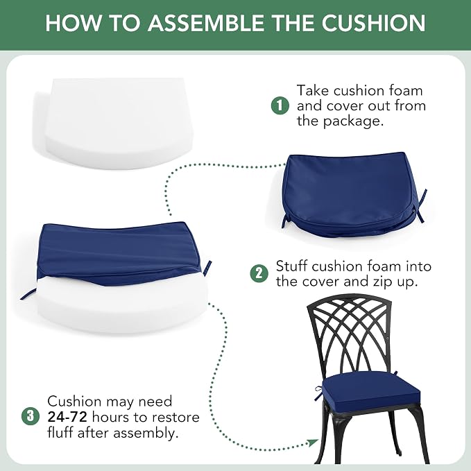 Outdoor Chair Cushions Set of 2: Waterproof & Fade Resistant Patio Furniture Cushions - 19 x 19 x 2 Inch Non Slip Round Corner Seat Cushion Pads with Removable Cover for Garden Yard Lawn, Navy Blue