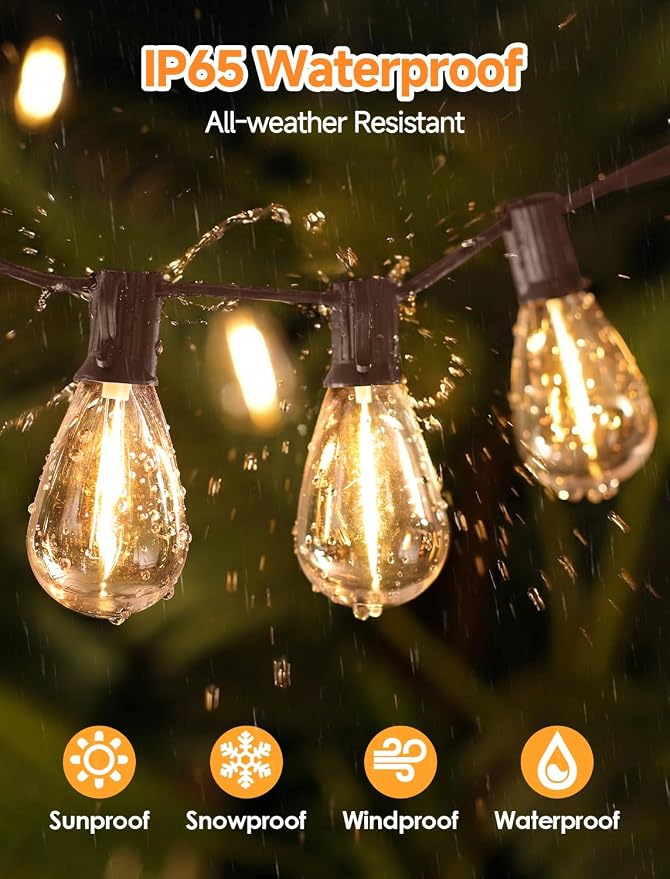 Larkvue 25FT LED Outdoor Patio String Lights, 10+1 S11 2700K Bulbs, Brown | Plug-in, Waterproof, Shatterproof, Linkable, Energy Efficient, Warm White, Dimmable, Dimmer not Included, for Backyard Deck