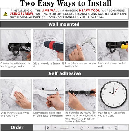 2 Pack Black Broom Holder Wall Mount, 5 Racks 4 Hooks Mop and Broom Holder | Mop Holder Wall Mount and Broom Hanger for Garage, Laundry Room, Kitchen and Utility Storage
