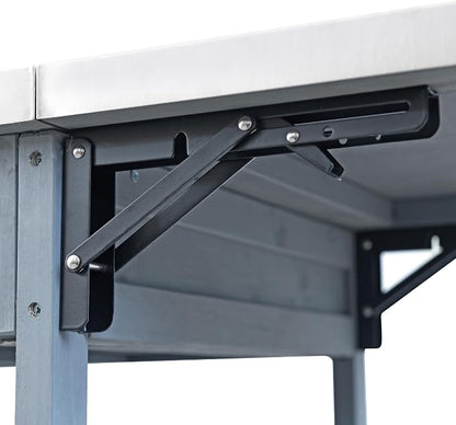 YOPTO 40.5" Outdoor Grill Cart,Stainless Steel Top,Fir Wood Cabinet,Drop Leaf,Lockable Wheels,Ample Storage,Towel Rack,Spice Rack,Bottle Opener,Blue Grey