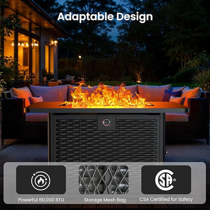 Ciays 43-Inch Rectangular Propane Fire Pit with 60,000 BTU Output, Gas with Rocks, Table CSA-Certified 2 in 1Table Gatherings Parties with 304 Stainless Steel H-Burner