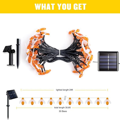 JMEXSUSS 2 Pack Solar String Lights Outdoor, 50 LED, Bee | Outdoor Waterproof, Warm White, 8 Modes Twinkle Lights Solar Fairy Lights for Garden Patio Yard Tree Christmas Decorations