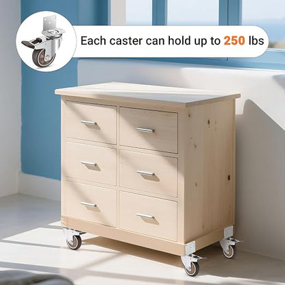 Nefish Side Mount Casters 3 Inch L-Shaped Heavy Duty Rubber Caster Set of 8, Ball Bearing 360 Degree Plate Swivel Castors Wheel, Casters Wheels for Furniture, Baby Bed, Kitchen, Cabinet, Table